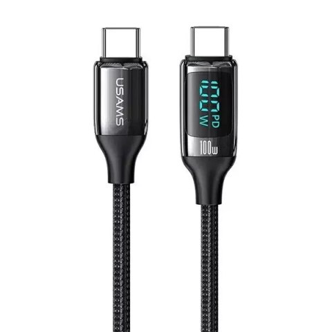 Usams USAMS Kabel pleciony U78 USB-C na USB-C LED 2m 100W Fast Charging czarny/black SJ558USB01 (US-SJ558) Usams USAMS Kabel pleciony U78 USB-C na USB-C LED 2m 100W Fast Charging czarny/black SJ558USB01 (US-SJ558)