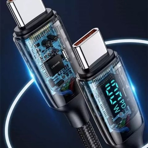 Usams USAMS Kabel pleciony U78 USB-C na USB-C LED 2m 100W Fast Charging czarny/black SJ558USB01 (US-SJ558) Usams USAMS Kabel pleciony U78 USB-C na USB-C LED 2m 100W Fast Charging czarny/black SJ558USB01 (US-SJ558)