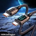 Usams USAMS Kabel pleciony U78 USB-C na USB-C LED 3m 100W Fast Charging czarny/black SJ559USB01 (US-SJ559)