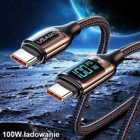 Usams USAMS Kabel pleciony U78 USB-C na USB-C LED 3m 100W Fast Charging czarny/black SJ559USB01 (US-SJ559) Usams USAMS Kabel pleciony U78 USB-C na USB-C LED 3m 100W Fast Charging czarny/black SJ559USB01 (US-SJ559)