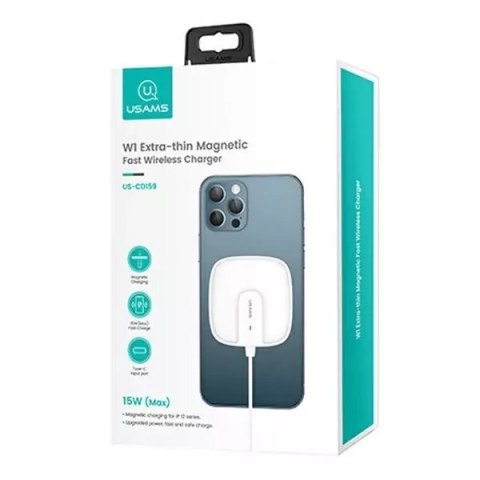 Usams USAMS Ładowarka indukcyjna US-CD159 magnetic W1 15W Extra-thin iPhone 12 series biały/white CD159DZ02 Usams USAMS Ładowarka indukcyjna US-CD159 magnetic W1 15W Extra-thin iPhone 12 series biały/white CD159DZ02