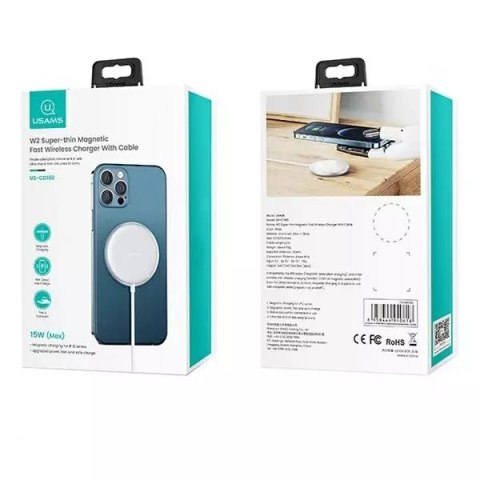 Usams USAMS Ładowarka indukcyjna US-CD160 magnetic W2 15W aluminiowa iPhone 12 series srebrny/silver CD160DZ01 Usams USAMS Ładowarka indukcyjna US-CD160 magnetic W2 15W aluminiowa iPhone 12 series srebrny/silver CD160DZ01