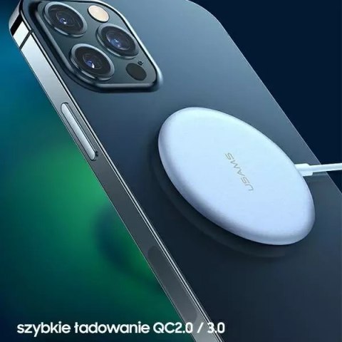 Usams USAMS Ładowarka indukcyjna US-CD160 magnetic W2 15W aluminiowa iPhone 12 series srebrny/silver CD160DZ01 Usams USAMS Ładowarka indukcyjna US-CD160 magnetic W2 15W aluminiowa iPhone 12 series srebrny/silver CD160DZ01
