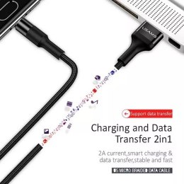 Usams USAMS Kabel pleciony U5 2A micro USB czarny/black 1,2m SJ224USB01 (US-SJ224)