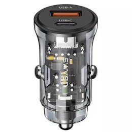 Usams USAMS Ładowarka samochodowa 1xUSB+1xUSB-C C32 30W Fast Charge czarny/black CC164CC01 (US-CC164)