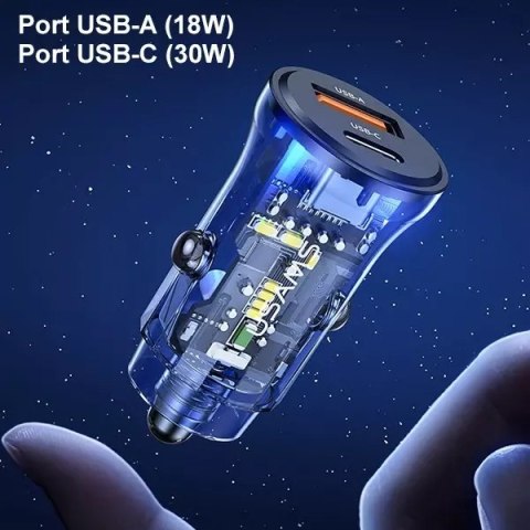 Usams USAMS Ładowarka samochodowa 1xUSB+1xUSB-C C32 30W Fast Charge niebieski/blue CC164CC02 (US-CC164) Usams USAMS Ładowarka samochodowa 1xUSB+1xUSB-C C32 30W Fast Charge niebieski/blue CC164CC02 (US-CC164)