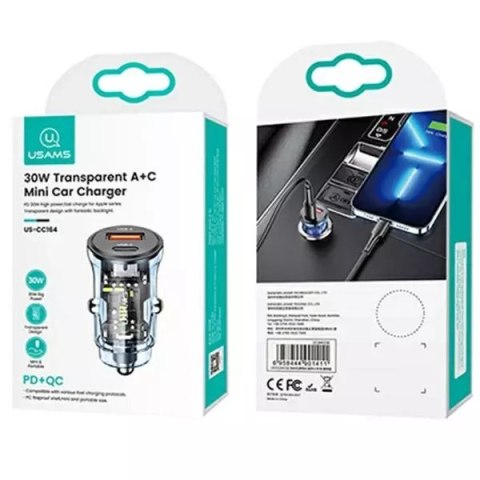 Usams USAMS Ładowarka samochodowa 1xUSB+1xUSB-C C32 30W Fast Charge niebieski/blue CC164CC02 (US-CC164) Usams USAMS Ładowarka samochodowa 1xUSB+1xUSB-C C32 30W Fast Charge niebieski/blue CC164CC02 (US-CC164)