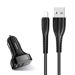 Usams USAMS Ładowarka samochodowa 2x USB C13 2,1A lightning czarny/black NTU35LC13TZ