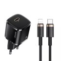 Usams USAMS Ładowarka sieciowa 1x USB-C T36 mini 20W + kabel USB-C-Lightning czarny/black PD3.0 Fast Charging XFKXLOGTL01 (US-CC124+US