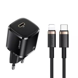 Usams USAMS Ładowarka sieciowa 1x USB-C T36 mini 20W + kabel USB-C-Lightning czarny/black PD3.0 Fast Charging XFKXLOGTL01 (US-CC124+US