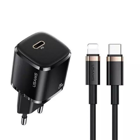 Usams USAMS Ładowarka sieciowa 1x USB-C T36 mini 20W + kabel USB-C-Lightning czarny/black PD3.0 Fast Charging XFKXLOGTL01 (US-CC124+US Usams USAMS Ładowarka sieciowa 1x USB-C T36 mini 20W + kabel USB-C-Lightning czarny/black PD3.0 Fast Charging XFKXLOGTL01 (US-CC124+US