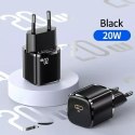 Usams USAMS Ładowarka sieciowa 1x USB-C T36 mini 20W + kabel USB-C-Lightning czarny/black PD3.0 Fast Charging XFKXLOGTL01 (US-CC124+US