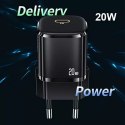 Usams USAMS Ładowarka sieciowa 1x USB-C T36 mini 20W + kabel USB-C-Lightning czarny/black PD3.0 Fast Charging XFKXLOGTL01 (US-CC124+US