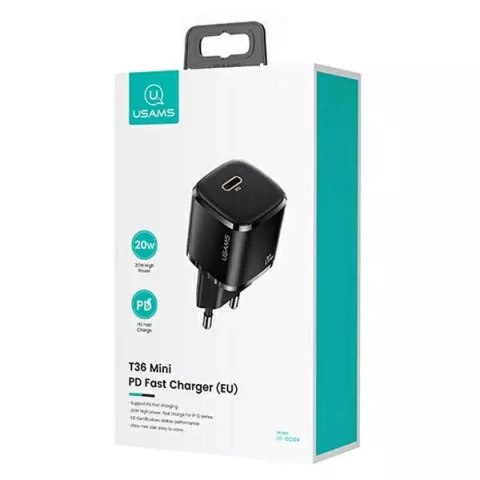 Usams USAMS Ładowarka sieciowa 1x USB-C T36 mini 20W + kabel USB-C-Lightning czarny/black PD3.0 Fast Charging XFKXLOGTL01 (US-CC124+US Usams USAMS Ładowarka sieciowa 1x USB-C T36 mini 20W + kabel USB-C-Lightning czarny/black PD3.0 Fast Charging XFKXLOGTL01 (US-CC124+US