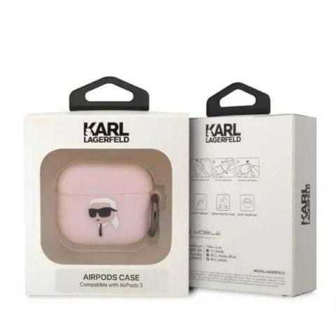 Karl Lagerfeld Etui ochronne na słuchawki Karl Lagerfeld KLA3RUNIKP do Apple AirPods 3 cover różowy/pink Silicone Karl Head 3D Karl Lagerfeld Etui ochronne na słuchawki Karl Lagerfeld KLA3RUNIKP do Apple AirPods 3 cover różowy/pink Silicone Karl Head 3D