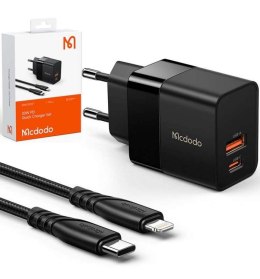 Mcdodo Ładowarka sieciowa Mcdodo CH-1952 USB + USB-C, 20W + kabel USB-C do Lightning (czarna)
