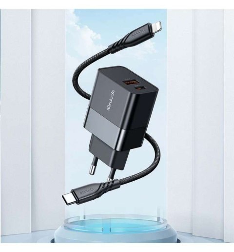 Mcdodo Ładowarka sieciowa Mcdodo CH-1952 USB + USB-C, 20W + kabel USB-C do Lightning (czarna) Mcdodo Ładowarka sieciowa Mcdodo CH-1952 USB + USB-C, 20W + kabel USB-C do Lightning (czarna)