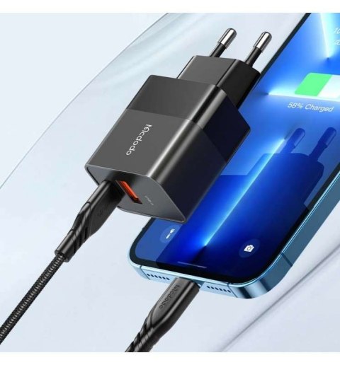 Mcdodo Ładowarka sieciowa Mcdodo CH-1952 USB + USB-C, 20W + kabel USB-C do Lightning (czarna) Mcdodo Ładowarka sieciowa Mcdodo CH-1952 USB + USB-C, 20W + kabel USB-C do Lightning (czarna)