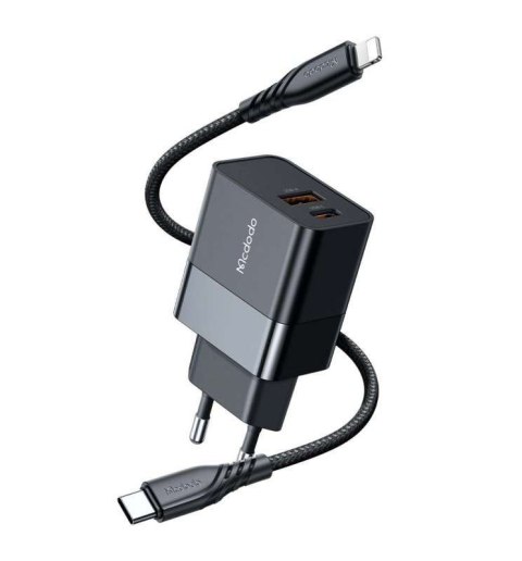 Mcdodo Ładowarka sieciowa Mcdodo CH-1952 USB + USB-C, 20W + kabel USB-C do Lightning (czarna) Mcdodo Ładowarka sieciowa Mcdodo CH-1952 USB + USB-C, 20W + kabel USB-C do Lightning (czarna)