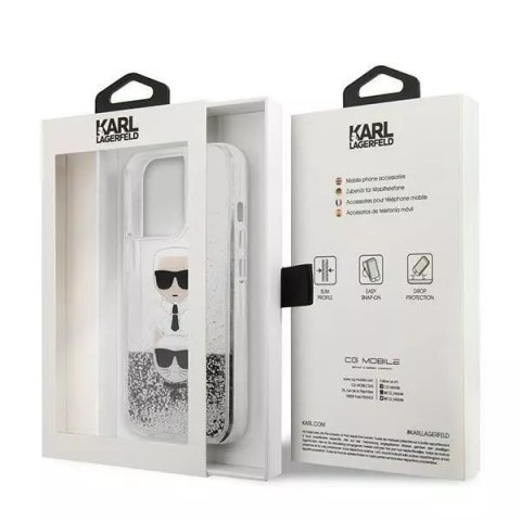 Karl Lagerfeld Etui ochronne na telefon Karl Lagerfeld KLHCP13LKICGLS do Apple iPhone 13 Pro / 13 6,1" srebrny/silver hardcase Liquid Glitter K Karl Lagerfeld Etui ochronne na telefon Karl Lagerfeld KLHCP13LKICGLS do Apple iPhone 13 Pro / 13 6,1" srebrny/silver hardcase Liquid Glitter K