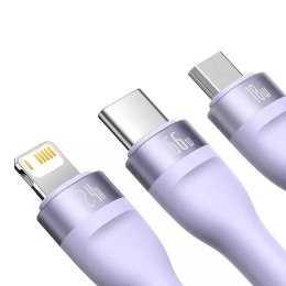 Baseus Kabel USB 3w1 Baseus Flash II, USB-C + micro USB + Lightning, 66W, 1.2m (fioletowy)