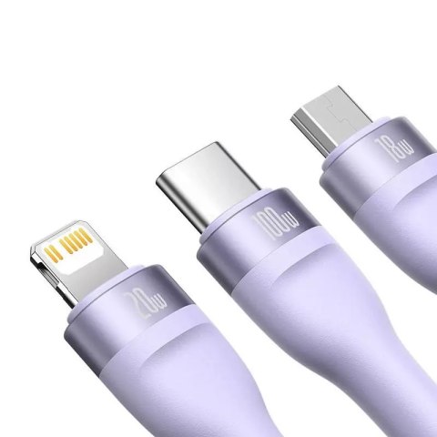 Baseus Kabel USB 3w1 Baseus Flash Series 2, USB-C + micro USB + Lightning, 100W, 1.2m (fioletowy) Baseus Kabel USB 3w1 Baseus Flash Series 2, USB-C + micro USB + Lightning, 100W, 1.2m (fioletowy)
