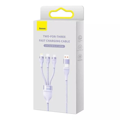 Baseus Kabel USB 3w1 Baseus Flash Series 2, USB-C + micro USB + Lightning, 100W, 1.2m (fioletowy) Baseus Kabel USB 3w1 Baseus Flash Series 2, USB-C + micro USB + Lightning, 100W, 1.2m (fioletowy)