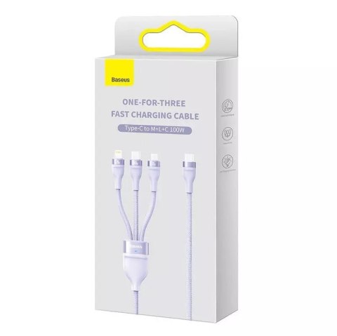 Baseus Kabel USB 3w1 Baseus Flash Series 2, USB-C + micro USB + Lightning, 100W, 1.5m (fioletowy) Baseus Kabel USB 3w1 Baseus Flash Series 2, USB-C + micro USB + Lightning, 100W, 1.5m (fioletowy)