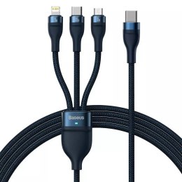 Baseus Kabel USB 3w1 Baseus Flash Series 2, USB-C + micro USB + Lightning, 100W, 1.5m (niebieski)