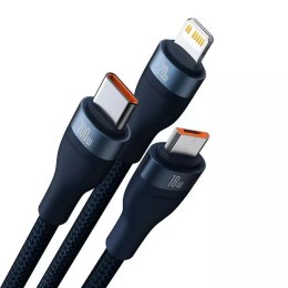 Baseus Kabel USB 3w1 Baseus Flash Series 2, USB-C + micro USB + Lightning, 100W, 1.5m (niebieski)