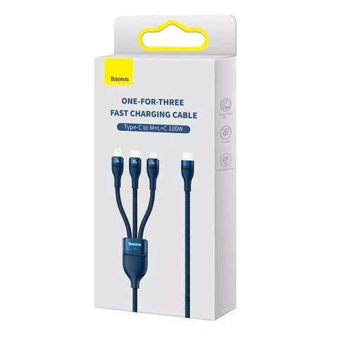 Baseus Kabel USB 3w1 Baseus Flash Series 2, USB-C + micro USB + Lightning, 100W, 1.5m (niebieski) Baseus Kabel USB 3w1 Baseus Flash Series 2, USB-C + micro USB + Lightning, 100W, 1.5m (niebieski)