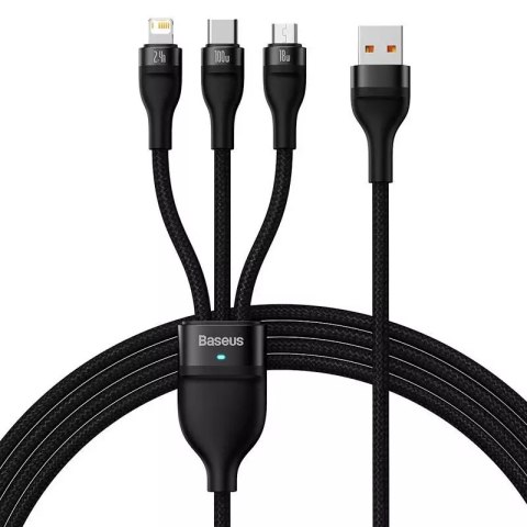 Baseus Kabel USB 3w1 Baseus Flash Series, USB-C + micro USB + Lightning, 100W, 1.2m (czarny) Baseus Kabel USB 3w1 Baseus Flash Series, USB-C + micro USB + Lightning, 100W, 1.2m (czarny)