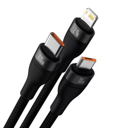 Baseus Kabel USB 3w1 Baseus Flash Series, USB-C + micro USB + Lightning, 100W, 1.2m (czarny)