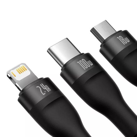 Baseus Kabel USB 3w1 Baseus Flash Series, USB-C + micro USB + Lightning, 100W, 1.2m (czarny) Baseus Kabel USB 3w1 Baseus Flash Series, USB-C + micro USB + Lightning, 100W, 1.2m (czarny)