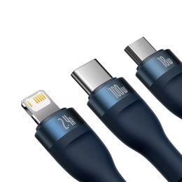 Baseus Kabel USB 3w1 Baseus Flash Series, USB-C + micro USB + Lightning, 100W, 1.2m (niebieski)