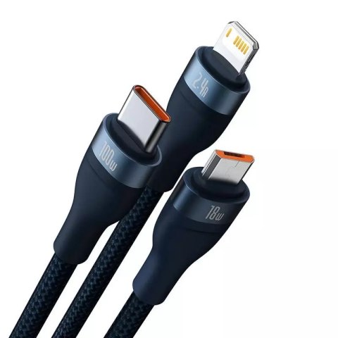 Baseus Kabel USB 3w1 Baseus Flash Series, USB-C + micro USB + Lightning, 100W, 1.2m (niebieski) Baseus Kabel USB 3w1 Baseus Flash Series, USB-C + micro USB + Lightning, 100W, 1.2m (niebieski)