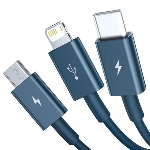 Baseus Kabel USB 3w1 Baseus Superior Series, USB do micro USB / USB-C / Lightning, 3.5A, 1.2m (niebieski) Baseus Kabel USB 3w1 Baseus Superior Series, USB do micro USB / USB-C / Lightning, 3.5A, 1.2m (niebieski)