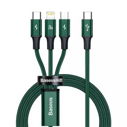 Baseus Kabel USB-C 3w1 Baseus Rapid Series, micro USB / Lightning / USB-C, 20W, 1.5m (zielony)