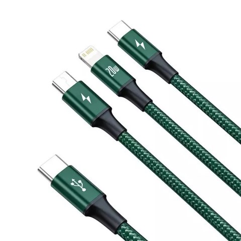 Baseus Kabel USB-C 3w1 Baseus Rapid Series, micro USB / Lightning / USB-C, 20W, 1.5m (zielony) Baseus Kabel USB-C 3w1 Baseus Rapid Series, micro USB / Lightning / USB-C, 20W, 1.5m (zielony)