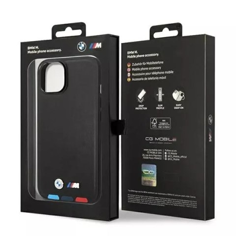 BMW Etui na telefon BMW BMHMP14S22PTDK do Apple iPhone 14 6,1" czarny/black Leather Stamp Tricolor Magsafe BMW Etui na telefon BMW BMHMP14S22PTDK do Apple iPhone 14 6,1" czarny/black Leather Stamp Tricolor Magsafe