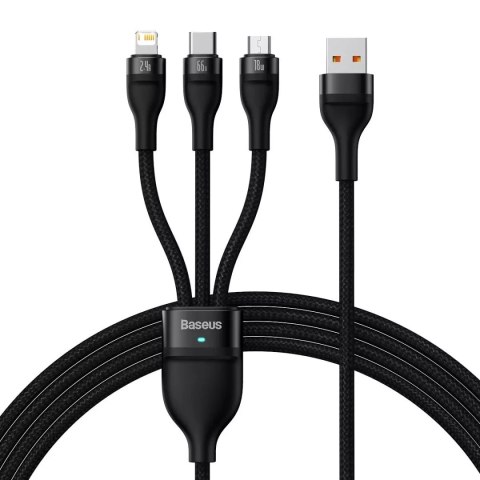 Baseus Baseus Flash Series Ⅱ kabel 3w1 do szybkiego ładowania USB-A do USB-C / Micro-USB / Lightning 66W 480Mb/s 1.2m czarny Baseus Baseus Flash Series Ⅱ kabel 3w1 do szybkiego ładowania USB-A do USB-C / Micro-USB / Lightning 66W 480Mb/s 1.2m czarny