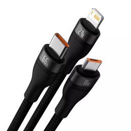 Baseus Baseus Flash Series Ⅱ kabel 3w1 do szybkiego ładowania USB-A do USB-C / Micro-USB / Lightning 66W 480Mb/s 1.2m czarny
