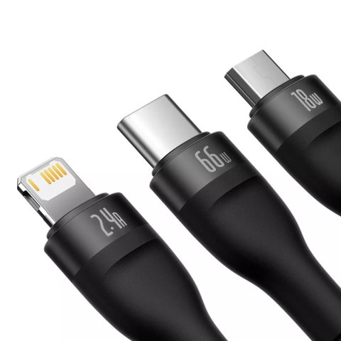 Baseus Baseus Flash Series Ⅱ kabel 3w1 do szybkiego ładowania USB-A do USB-C / Micro-USB / Lightning 66W 480Mb/s 1.2m czarny Baseus Baseus Flash Series Ⅱ kabel 3w1 do szybkiego ładowania USB-A do USB-C / Micro-USB / Lightning 66W 480Mb/s 1.2m czarny