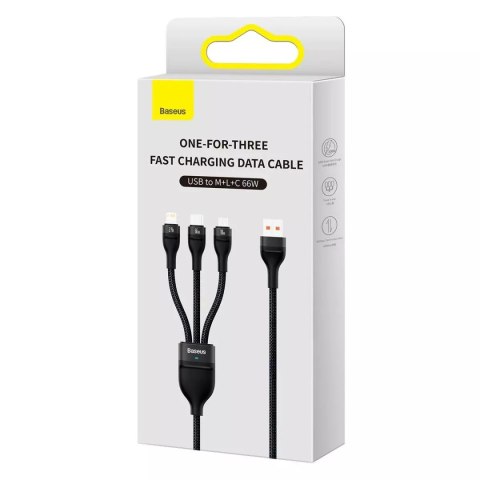 Baseus Baseus Flash Series Ⅱ kabel 3w1 do szybkiego ładowania USB-A do USB-C / Micro-USB / Lightning 66W 480Mb/s 1.2m czarny Baseus Baseus Flash Series Ⅱ kabel 3w1 do szybkiego ładowania USB-A do USB-C / Micro-USB / Lightning 66W 480Mb/s 1.2m czarny