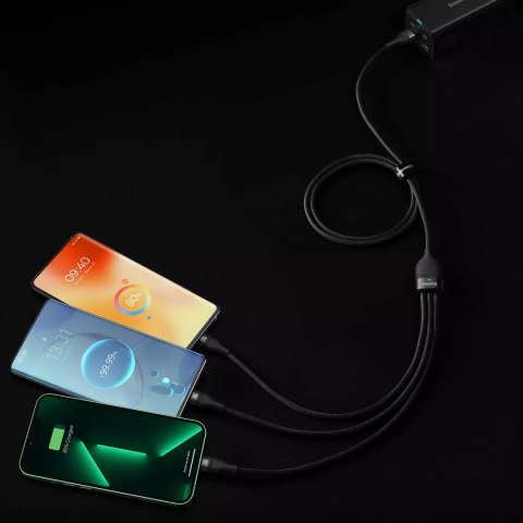 Baseus Baseus Flash Series Ⅱ kabel 3w1 do szybkiego ładowania USB-A do USB-C / Micro-USB / Lightning 66W 480Mb/s 1.2m czarny Baseus Baseus Flash Series Ⅱ kabel 3w1 do szybkiego ładowania USB-A do USB-C / Micro-USB / Lightning 66W 480Mb/s 1.2m czarny