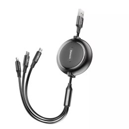 Baseus Baseus Golden Loop rozwijany kabel 3w1 USB - micro USB / Lightning / USB-C 3.5A 35cm - 120cm czarny (CAMLT-JH01)