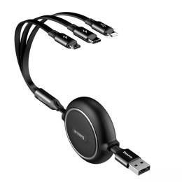 Baseus Baseus Golden Loop rozwijany kabel 3w1 USB - micro USB / Lightning / USB-C 3.5A 35cm - 120cm czarny (CAMLT-JH01)