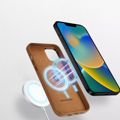 Dux Ducis Dux Ducis Grit skórzane etui do iPhone 14 elegancki pokrowiec ze sztucznej skóry (kompatybilne z MagSafe) brązowy Dux Ducis Dux Ducis Grit skórzane etui do iPhone 14 elegancki pokrowiec ze sztucznej skóry (kompatybilne z MagSafe) brązowy