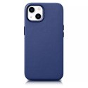 ICarer Etui na telefon iCarer Case Leather z naturalnej skóry do iPhone 14 Plus niebieski (kompatybilne z MagSafe)