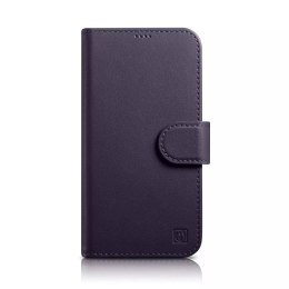 ICarer Etui na telefon iCarer Wallet Case 2in1 do iPhone 14 Plus skórzany pokrowiec z klapką Anti-RFID ciemnofioletowy